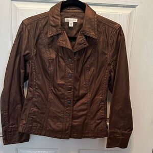 Coldwater Creek Women's Metallic Brown Jean Jacket Snap Buttons Size 12P
